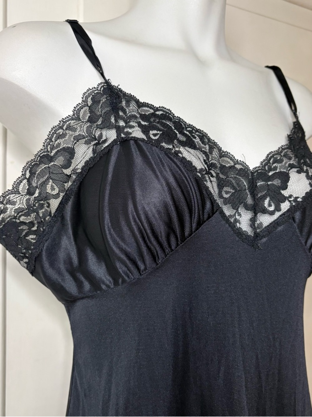Vintage 70s/80s Melody Black Lace Trim Midi Slip Dress - Picture 2 of 5